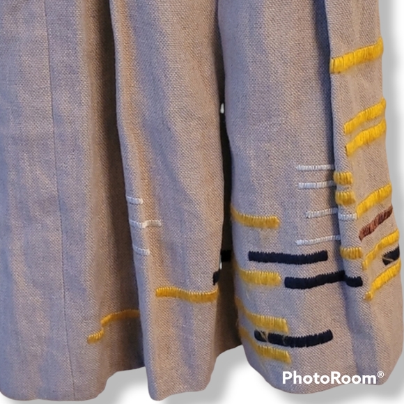 Maeve Anthropologie Tan Light Academia Linen Yellow Black Brown Stripes … - Picture 3 of 11